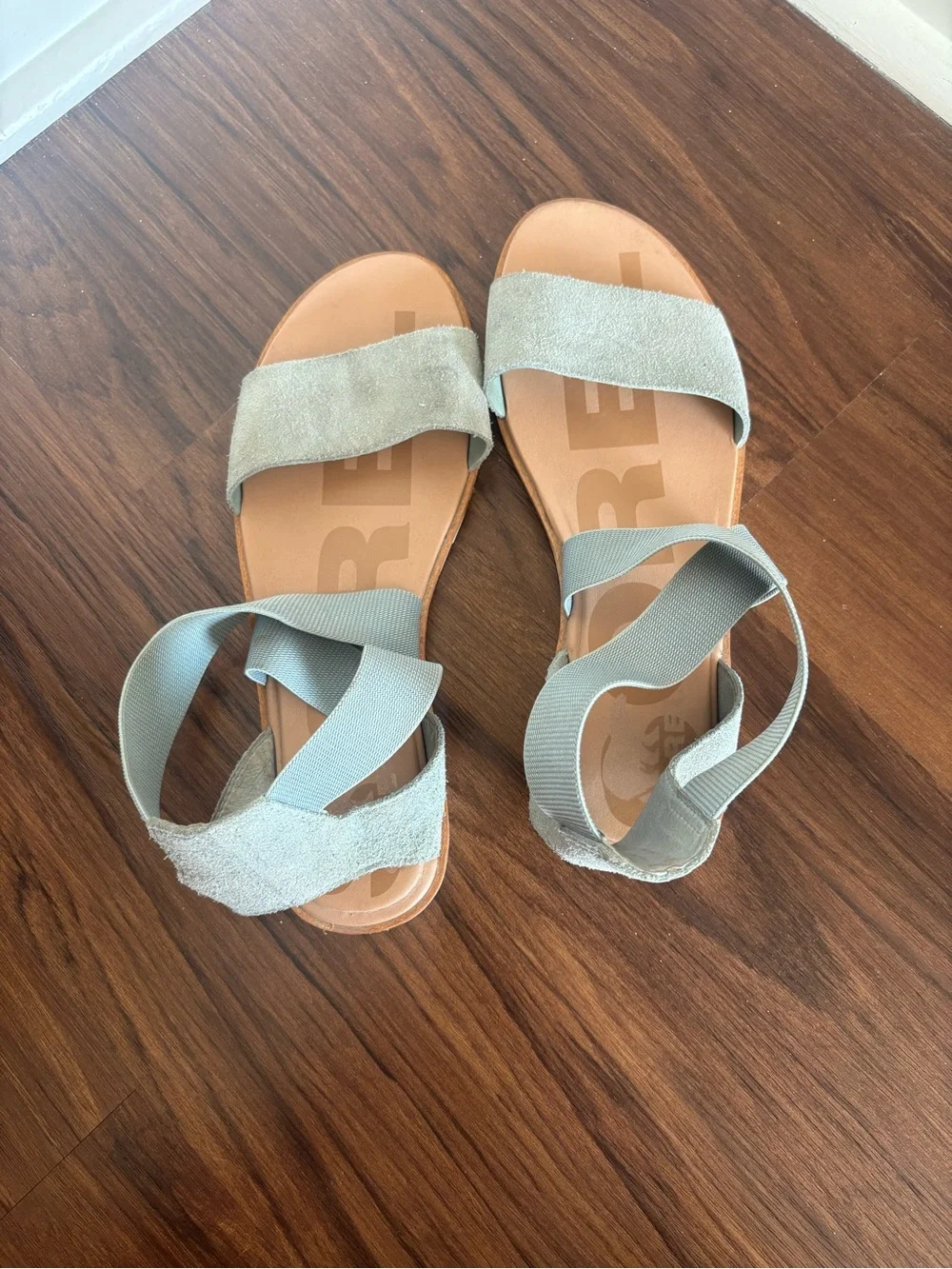 Sorel Ella Light Blue Suede Strappy Sandals Size 10